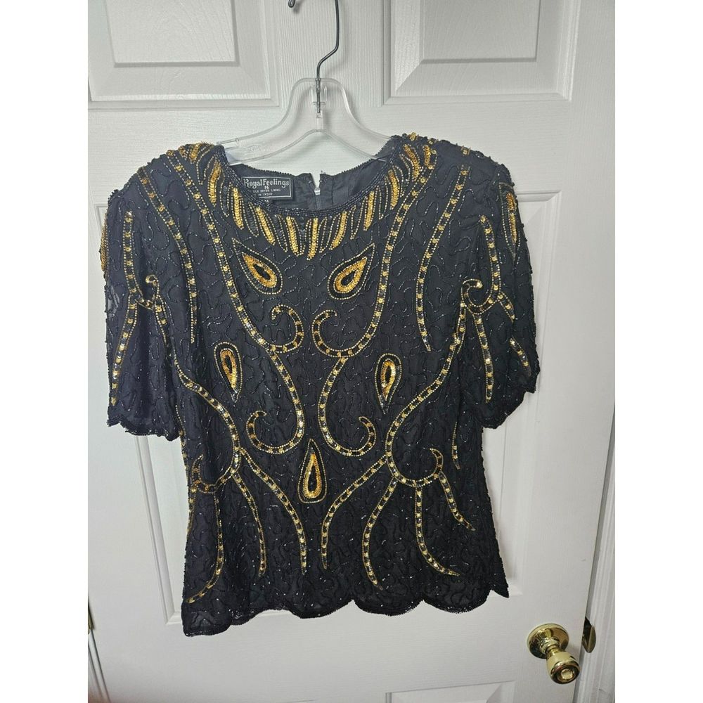 Royal Feelings Size Medium Silk Beaded Top Vintage